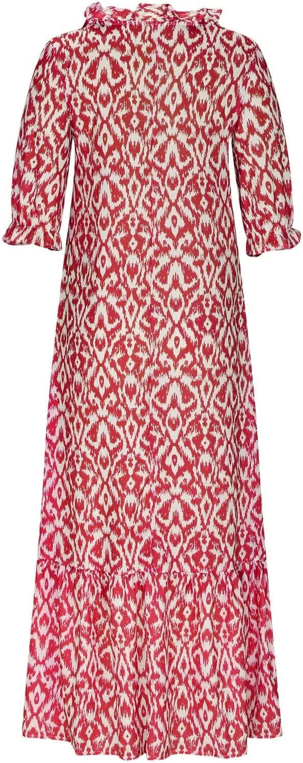 Womens Boho Flowy Maxi Dresses 2024 Summer V Neck Short Sleeve Bohemian Casual Beach Vacation Tropical Hawaiian Sundress