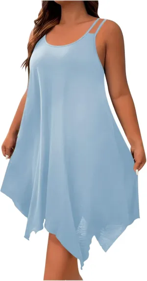 Women's Boho Flowy Midi Dress Plus Size Summer Casual Sleeveless Cami Dress Beach Vacation Swing Sundresses