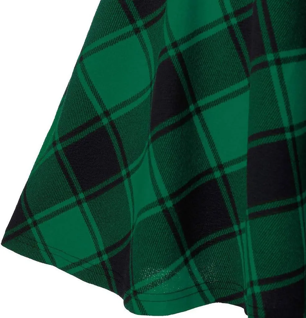 Women's Boho Skirt Summer Casual Loose Trendy Elastic High Waist Plaid Printed Pleated Sun Beach Skirts, S-2XL