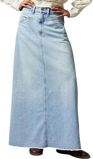 Women's Boho Skirts Summer Casual Loose Trendy Elastic Waist Solid Color Sun Beach Long Maxi Denim Skirt, S-XL