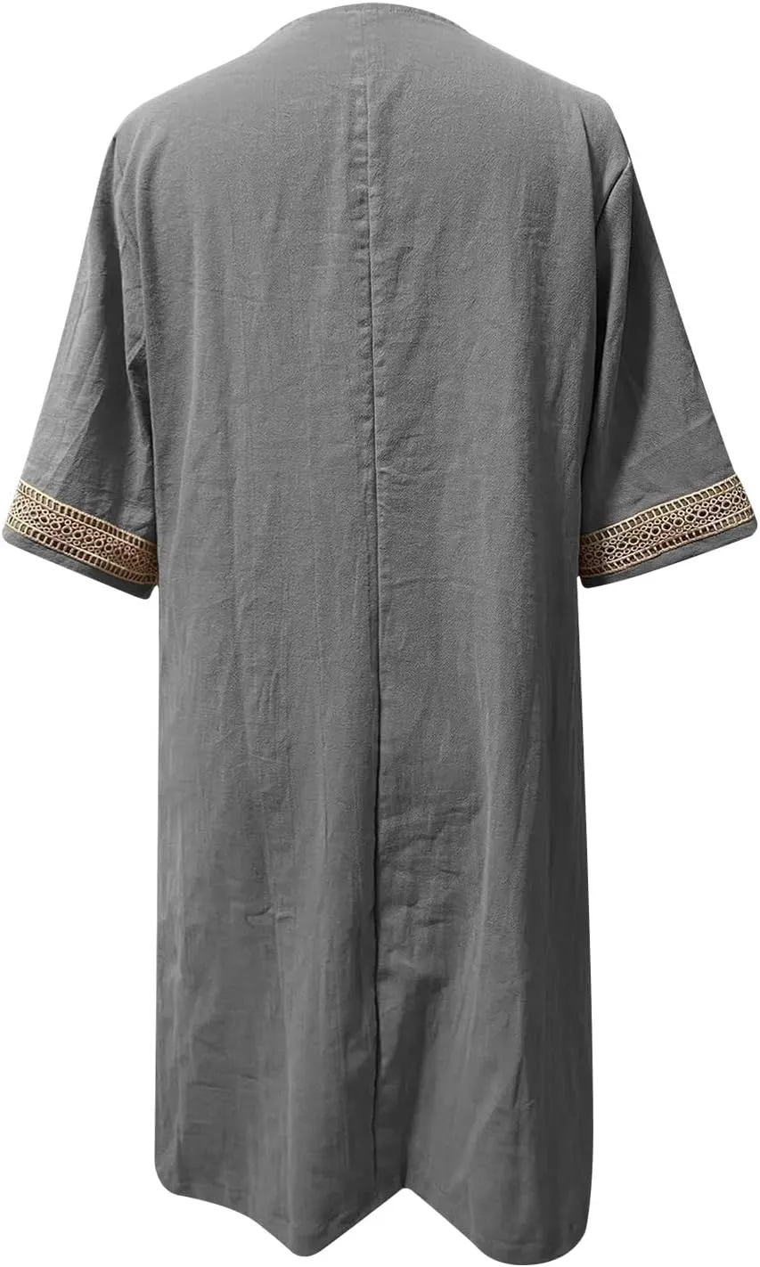 Women's Boho Tunic Dress V Neck 3/4 Sleeve Casual Loose Fit Summer Beach Dresses with Lace Trim Lightweight Sundress
