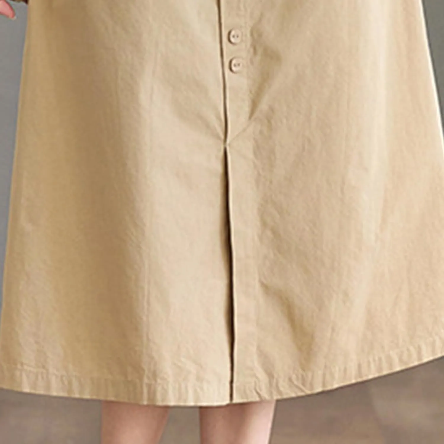 Women's Button Front Cotton Midi Skirt Summer Dressy A-Line Pencil Skirts Drawstring High Waist Office Work Skirt