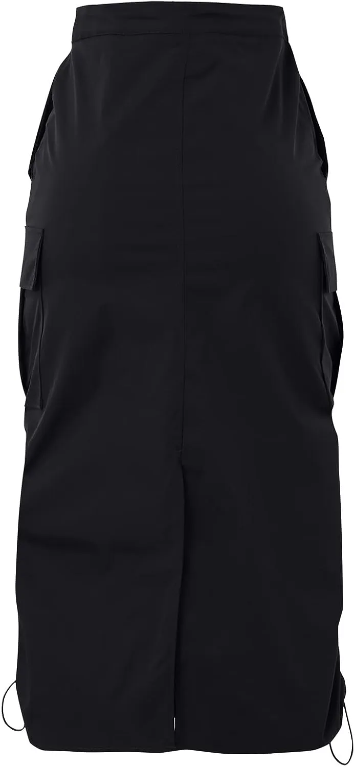 Womens Cargo Skirts Loose Maxi Skirts for Women Drawstring Adjustable Casual A-Line Midi Long Skirts Tennis Skirt