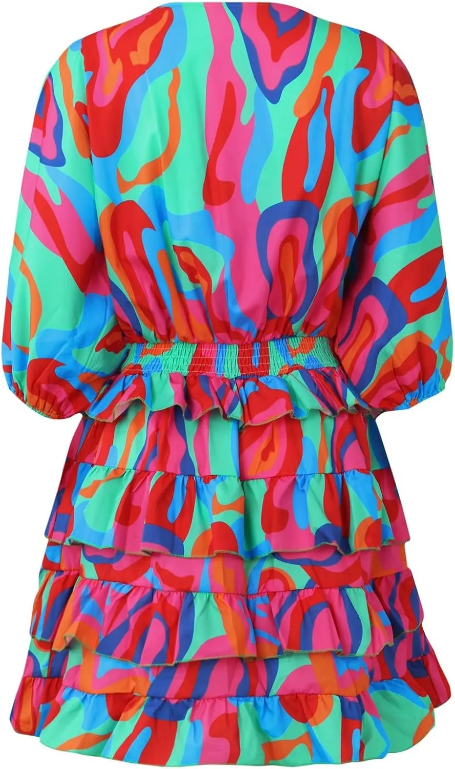 Women's Casual Dresses Summer Loose Trendy Short Sleeve V-Neck Floral Print Vacation Boho Midi Dress