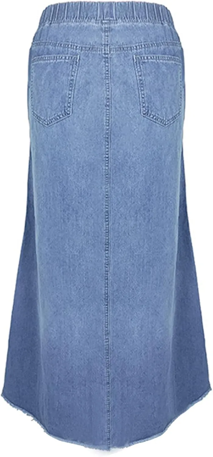 Women's Casual Elastic High Waist Denim Skirt A Line Jean Maxi Skirt Mopping Floor Length Long Skirts