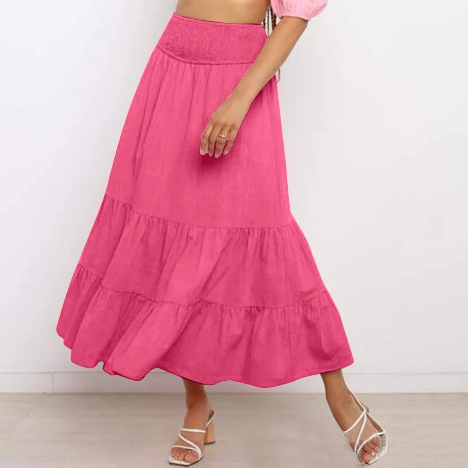 Womens Casual Fashion Stretch Skirt Womens Skirts Pleated A-Line Swing Skirt Vintage Irregular Midi Skirts