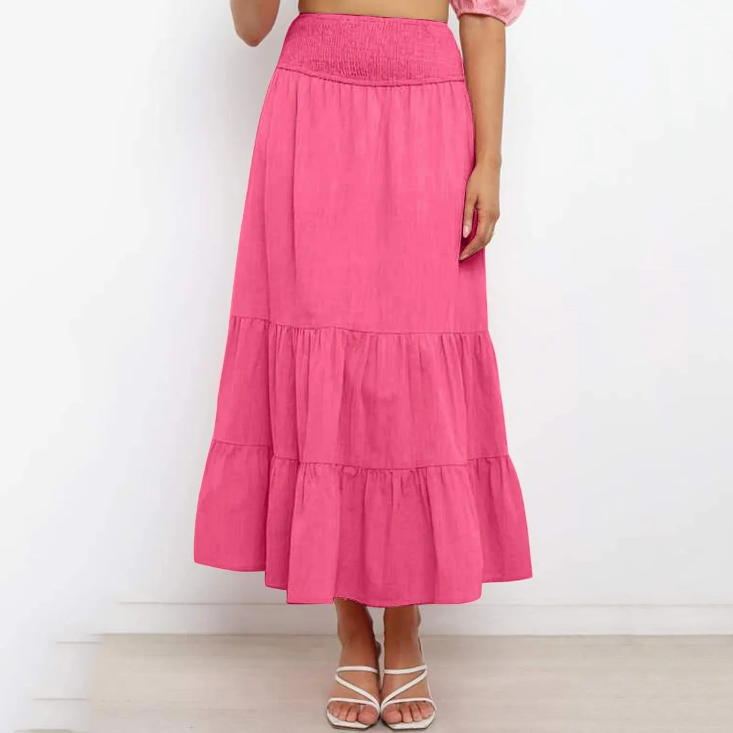 Womens Casual Fashion Stretch Skirt Womens Skirts Pleated A-Line Swing Skirt Vintage Irregular Midi Skirts