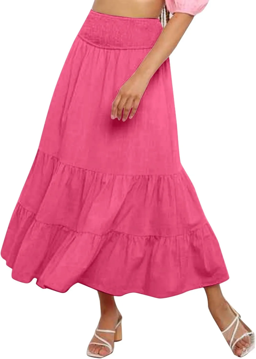 Womens Casual Fashion Stretch Skirt Womens Skirts Pleated A-Line Swing Skirt Vintage Irregular Midi Skirts