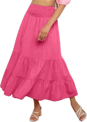 Womens Casual Fashion Stretch Skirt Womens Skirts Pleated A-Line Swing Skirt Vintage Irregular Midi Skirts
