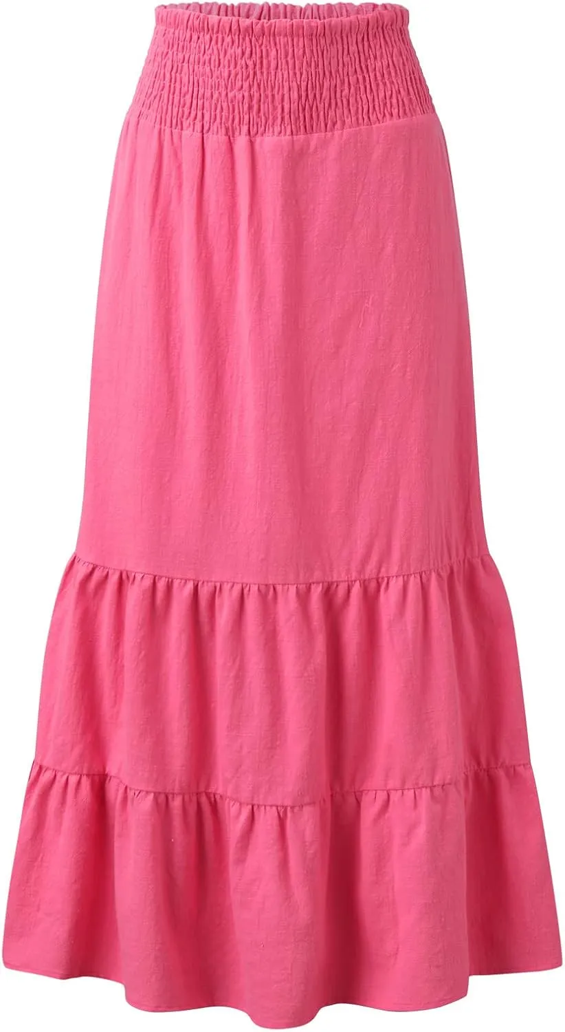 Womens Casual Fashion Stretch Skirt Womens Skirts Pleated A-Line Swing Skirt Vintage Irregular Midi Skirts