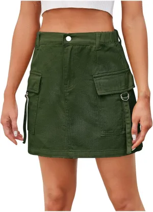 Women's Casual High Waisted Solid Button Up Denim Jean Skirt Mini Cargo Skirt A-Line Y2k Short Denim Jean Skirt
