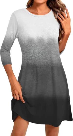 Womens Casual Long Sleeve T Shirt Dresses Trendy Plus Size 3/4 Sleeve Mini Dress Elegant Formal Flowy Short Dress