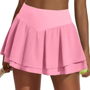 Women's Casual Mini Stretch Waist Solid Flared Plain Pleated Skater Skirt 2025, XS-2XL