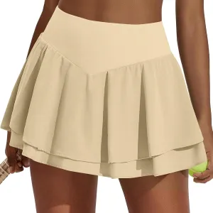 Women's Casual Mini Stretch Waist Solid Flared Plain Pleated Skater Skirt 2025, XS-2XL