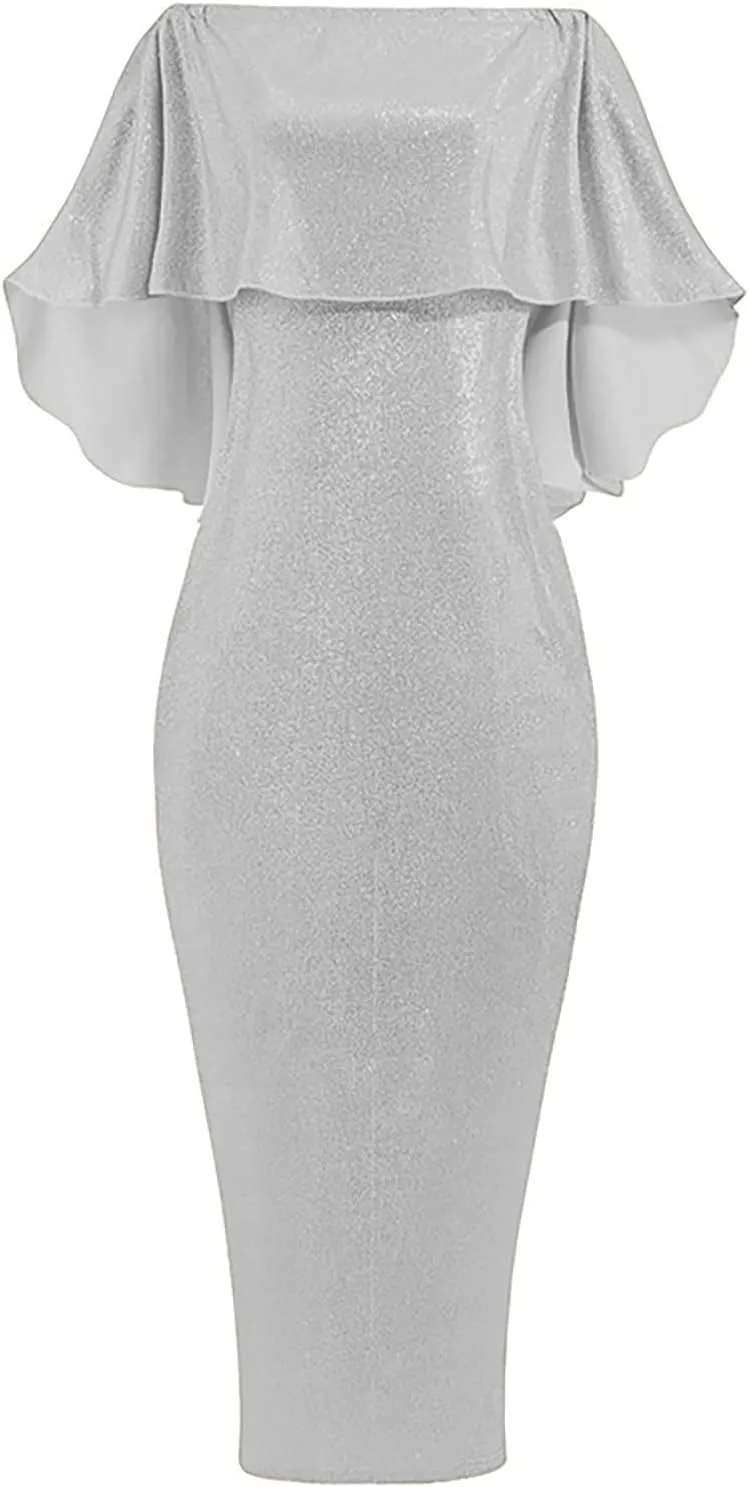 Women's Cocktail Dresses Sexy Solid Color Sequins Split Wrap Dress Party Cocktail Prom Wedding Guest Dress, S-3XL