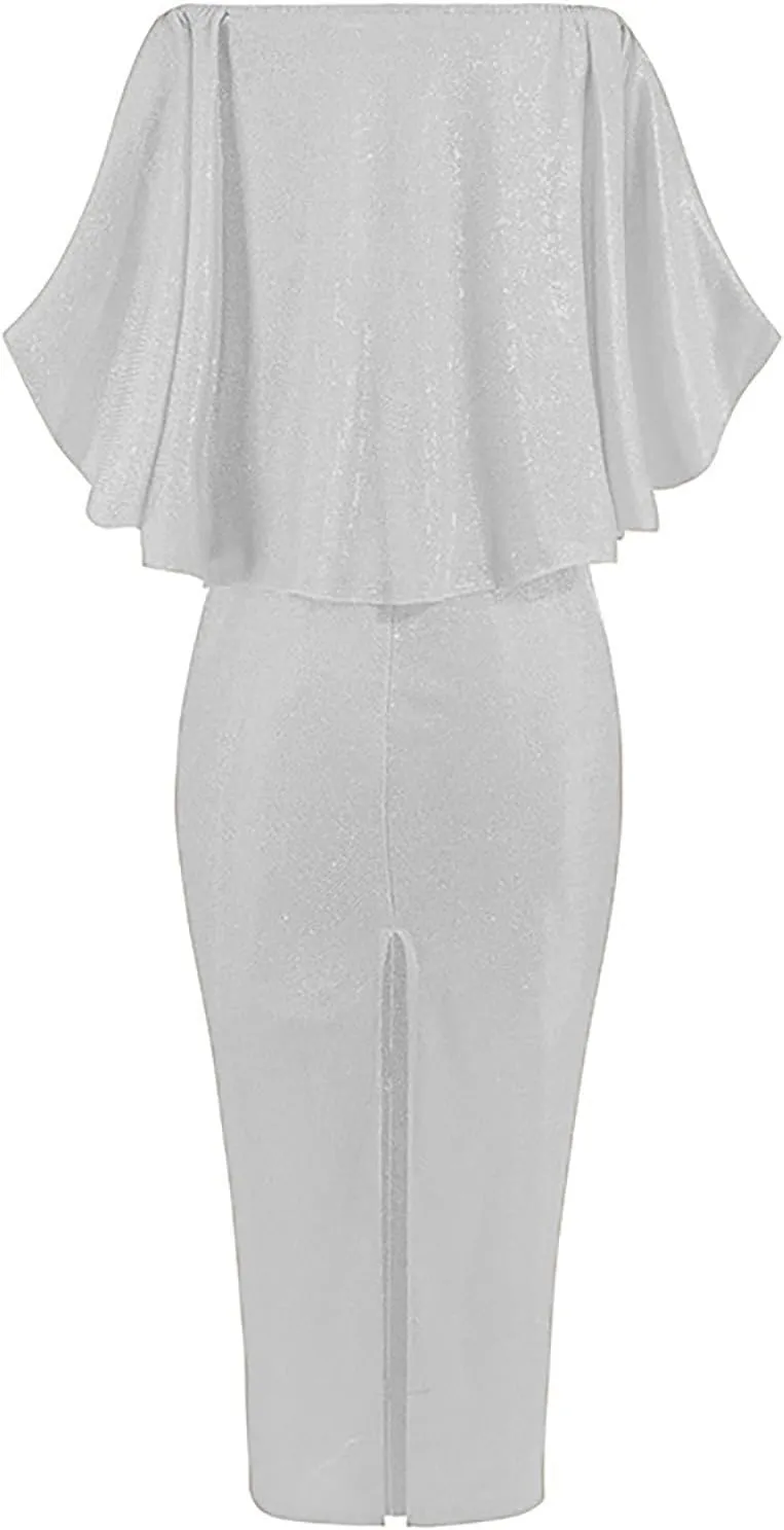 Women's Cocktail Dresses Sexy Solid Color Sequins Split Wrap Dress Party Cocktail Prom Wedding Guest Dress, S-3XL