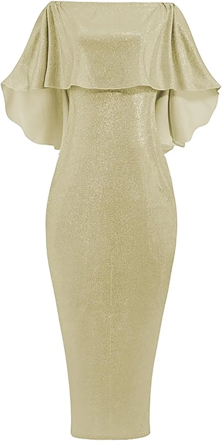 Women's Cocktail Dresses Sexy Solid Color Sequins Split Wrap Dress Party Cocktail Prom Wedding Guest Dress, S-3XL