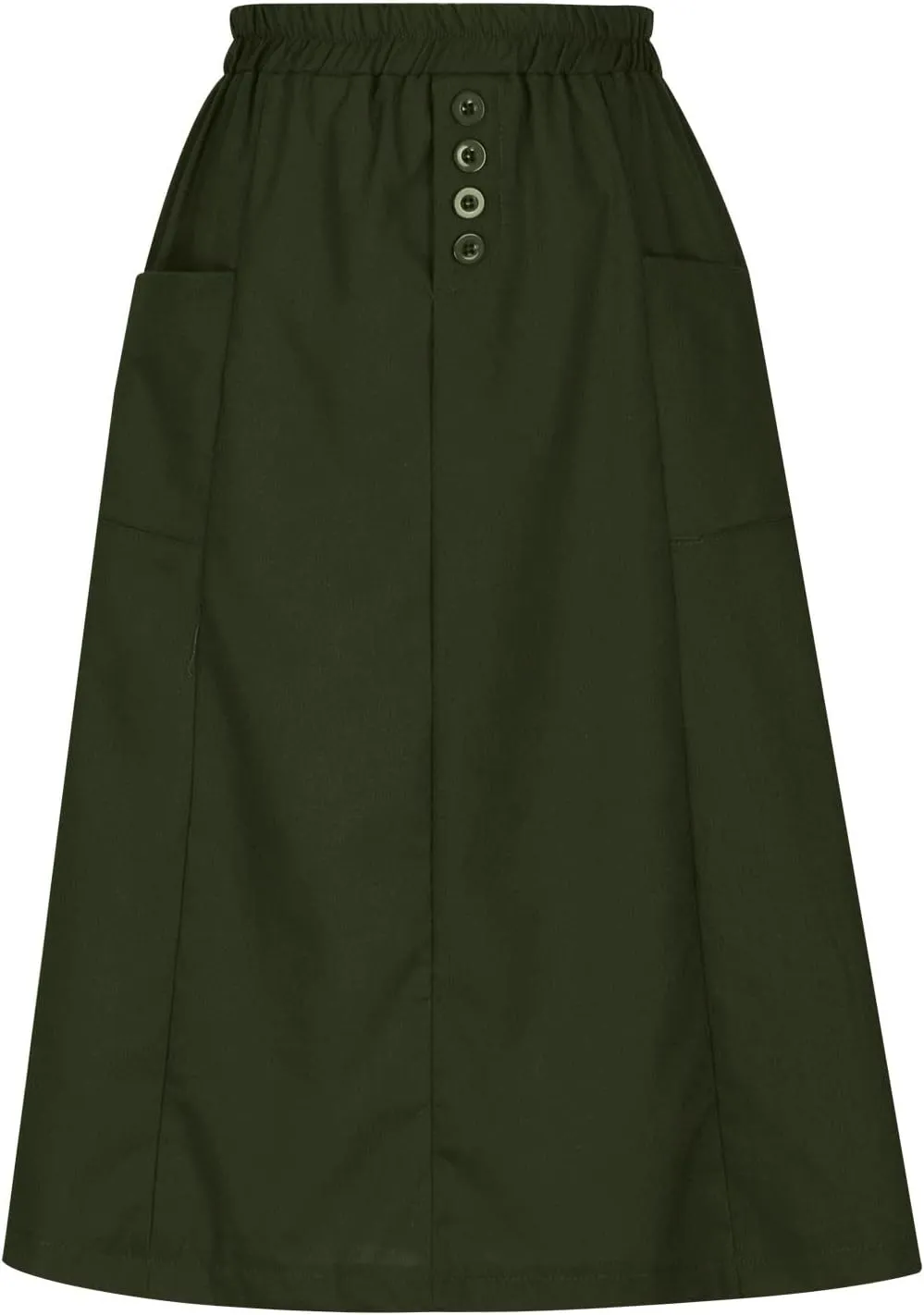 Women's Cotton Linen Skirts Elastic High Waist Button Pleated Midi Skirt with Pockets Casual Fashion Loose Fit Skirt