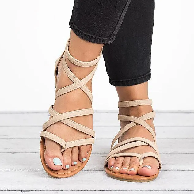 Women’s Criss Cross Flat Roman Sandals with Closed Heel