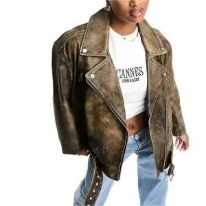 Women's Distressed Vintage Leather Jacket – Classic & Chic
