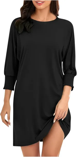 Womens Dresses 2025 Spring 3/4 Sleeve Fashion Dresses Crewneck Casual Mini Dress with Pockets Trendy Summer Outfits