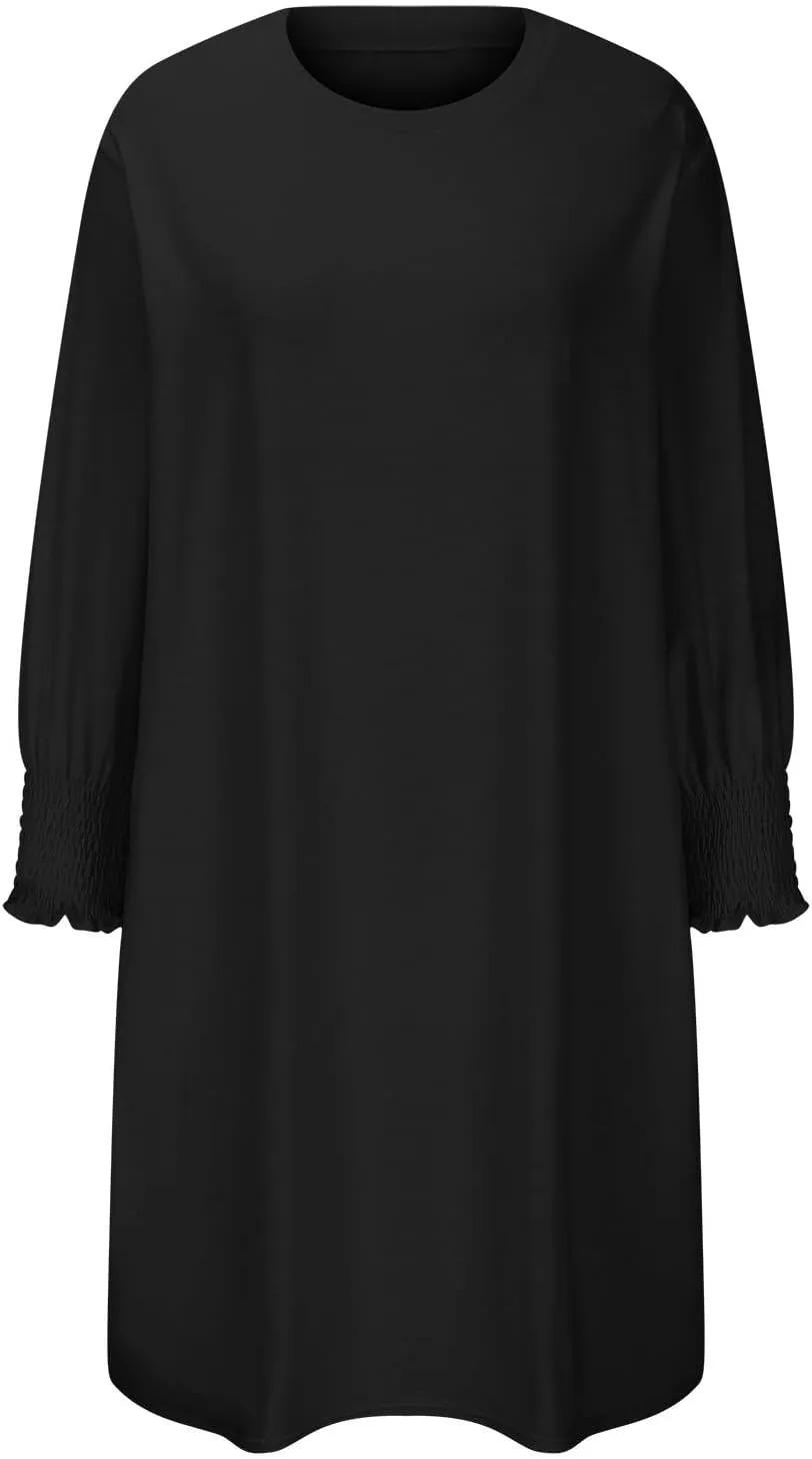Womens Dresses 2025 Spring 3/4 Sleeve Fashion Dresses Crewneck Casual Mini Dress with Pockets Trendy Summer Outfits