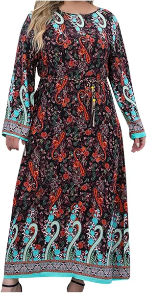 Womens Dresses Casual Dressy Long Sleeve Long Maxi Dress Fall Fashion Bohemian Floral Dresses for Women 2024