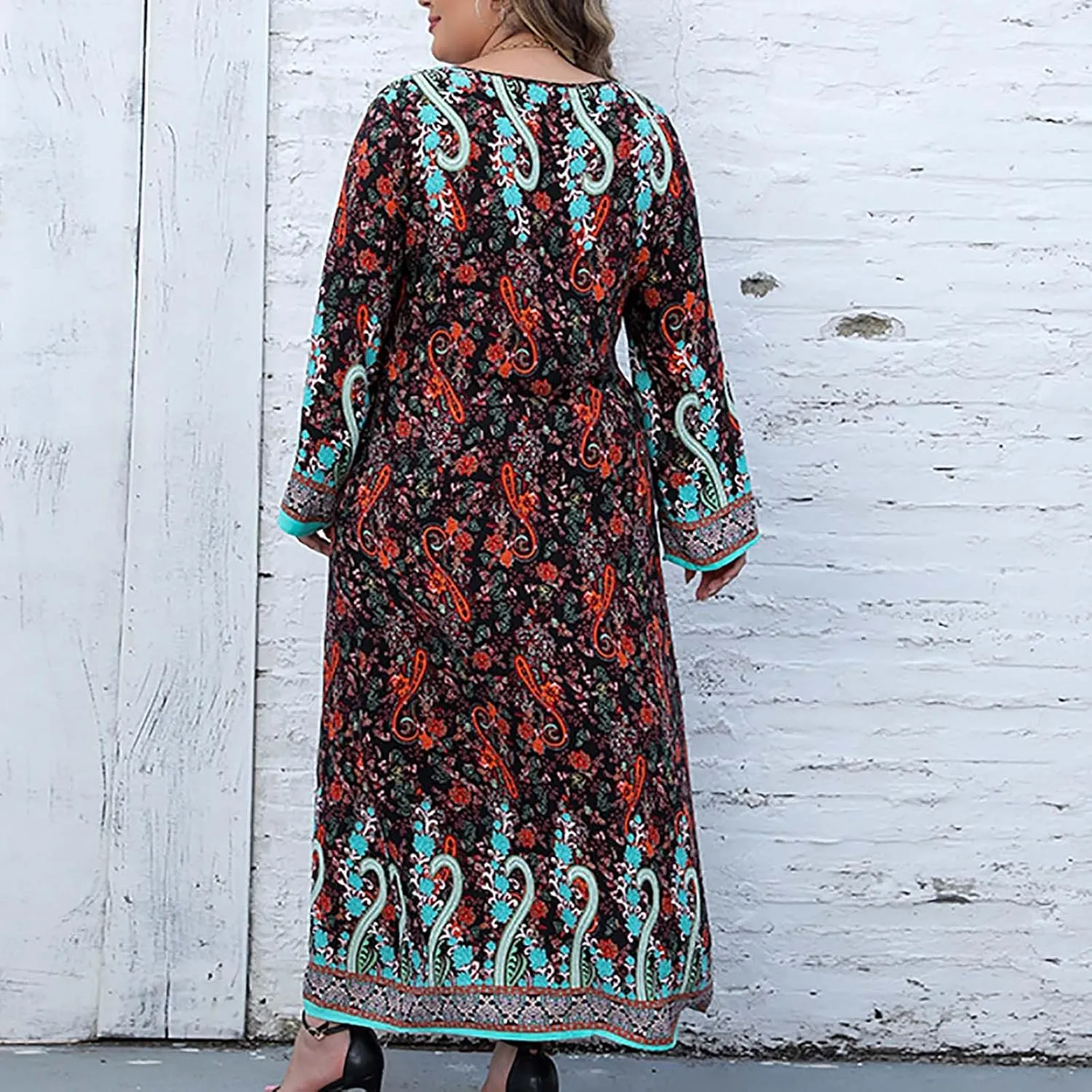 Womens Dresses Casual Dressy Long Sleeve Long Maxi Dress Fall Fashion Bohemian Floral Dresses for Women 2024