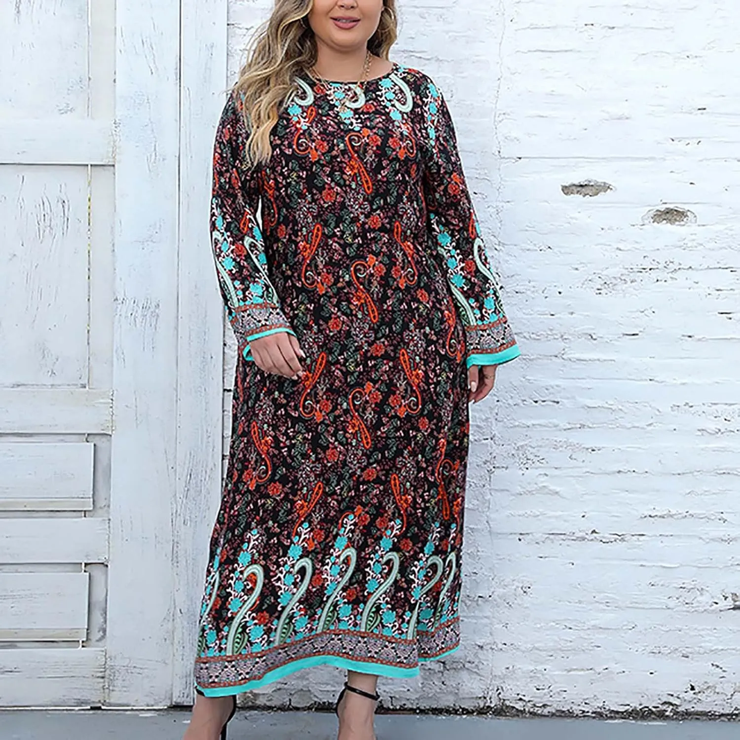 Womens Dresses Casual Dressy Long Sleeve Long Maxi Dress Fall Fashion Bohemian Floral Dresses for Women 2024