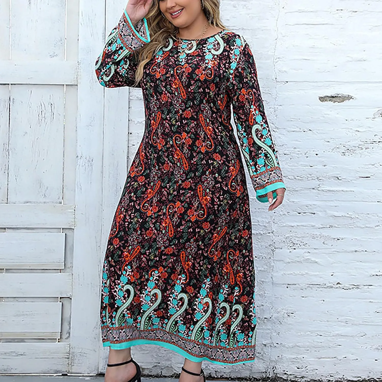Womens Dresses Casual Dressy Long Sleeve Long Maxi Dress Fall Fashion Bohemian Floral Dresses for Women 2024