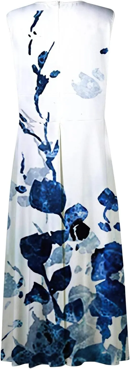 Womens Dresses Sleeveless Flowy Ruched Maxi Dress Wrap V Neck Floral Print Beach Dresses Trendy Sundresses