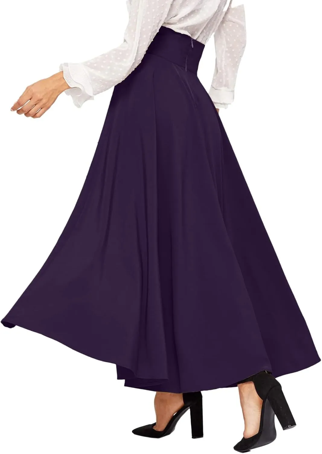 Women's Elegant High Waist Skirt Casual Solid Color Pleated Long Skirt Tie Front Ankle Length Maxi Skirts