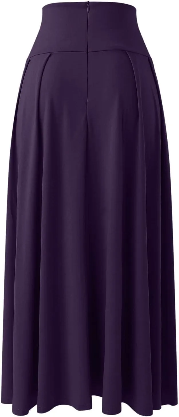 Women's Elegant High Waist Skirt Casual Solid Color Pleated Long Skirt Tie Front Ankle Length Maxi Skirts