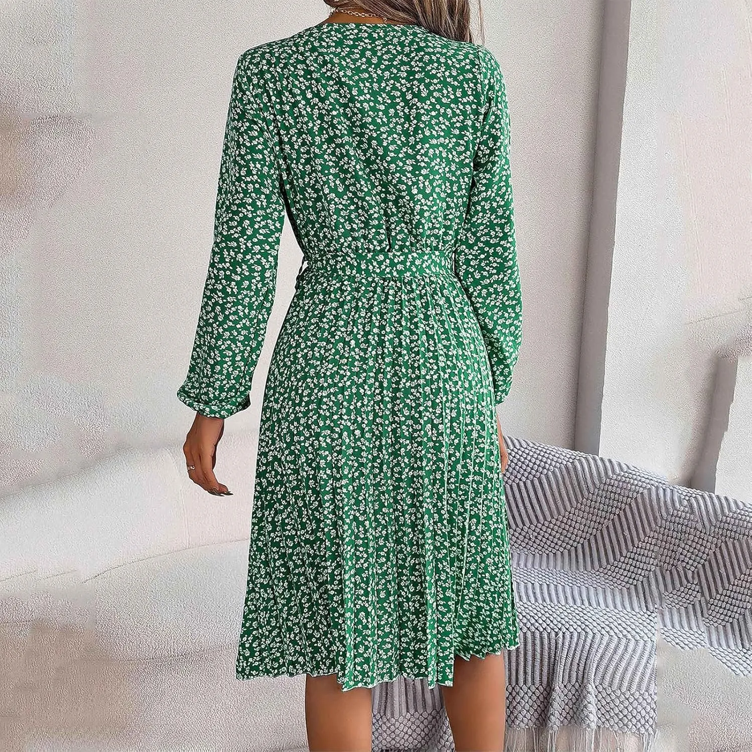Womens Fall Dresses 2024 Plus Size Elegant Swiss Dot Long Sleeve Dress Flowy Swing Hem Elastic Waist Midi Dress