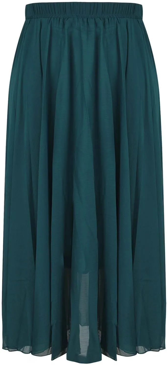 Womens Flowy Chiffon Maxi Skirts Summer Elastic High Waisted Layered Beach Skorts Solid Color Fashion Elegant Skirt