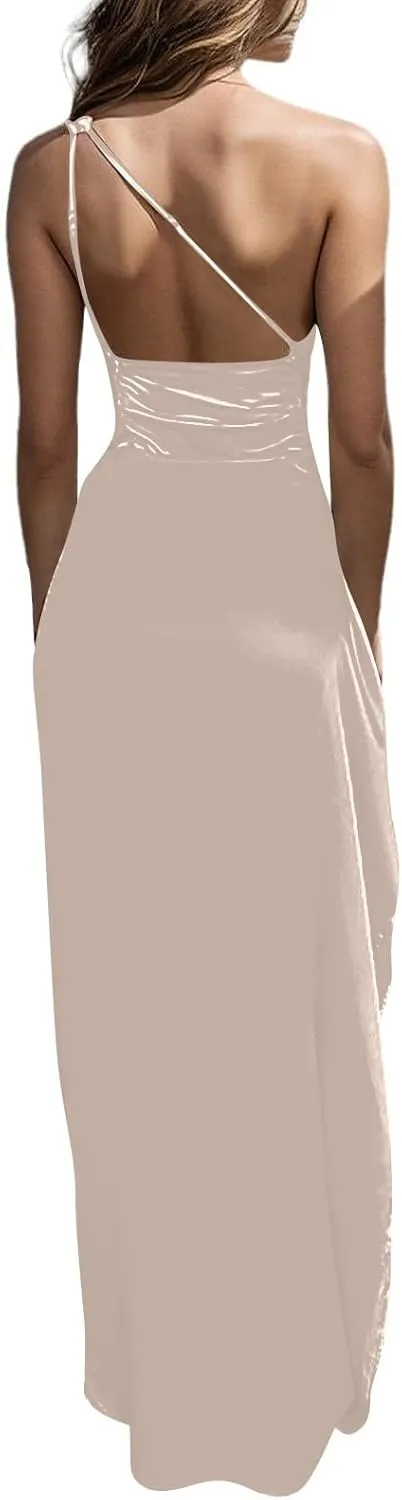 Women's Flowy Dresses Elegant Trendy Cold Shoulder Split Solid Color Bodycon Prom Party Cocktail Maxi Dress 2025, S-XL