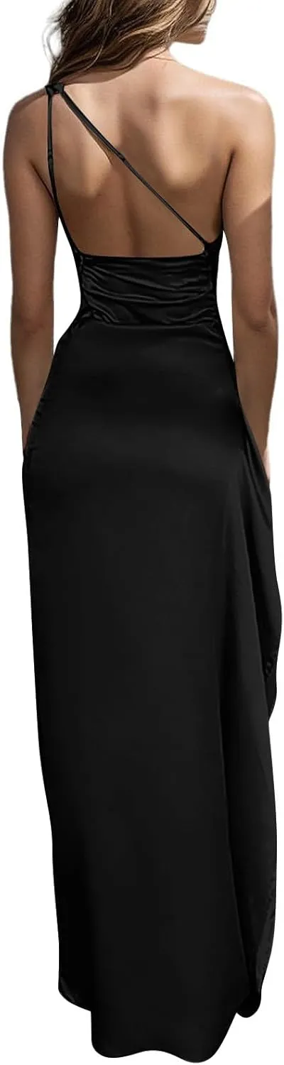 Women's Flowy Dresses Elegant Trendy Cold Shoulder Split Solid Color Bodycon Prom Party Cocktail Maxi Dress 2025, S-XL