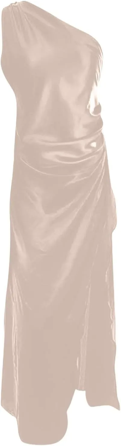 Women's Flowy Dresses Elegant Trendy Cold Shoulder Split Solid Color Bodycon Prom Party Cocktail Maxi Dress 2025, S-XL