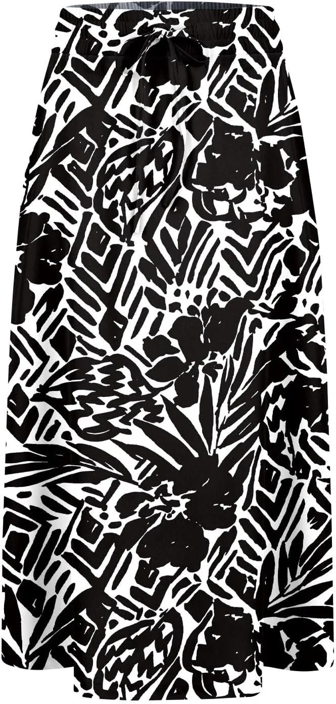 Women's Flowy Skirt Summer Casual Loose Trendy Elastic High Waist Floral Print Bohemian Sun Beach Maxi Skirts