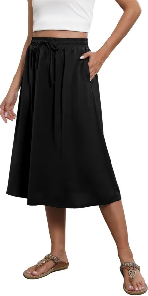 Women's Flowy Skirt Summer Casual Loose Trendy Elastic High Waist Floral Print Bohemian Sun Beach Maxi Skirts