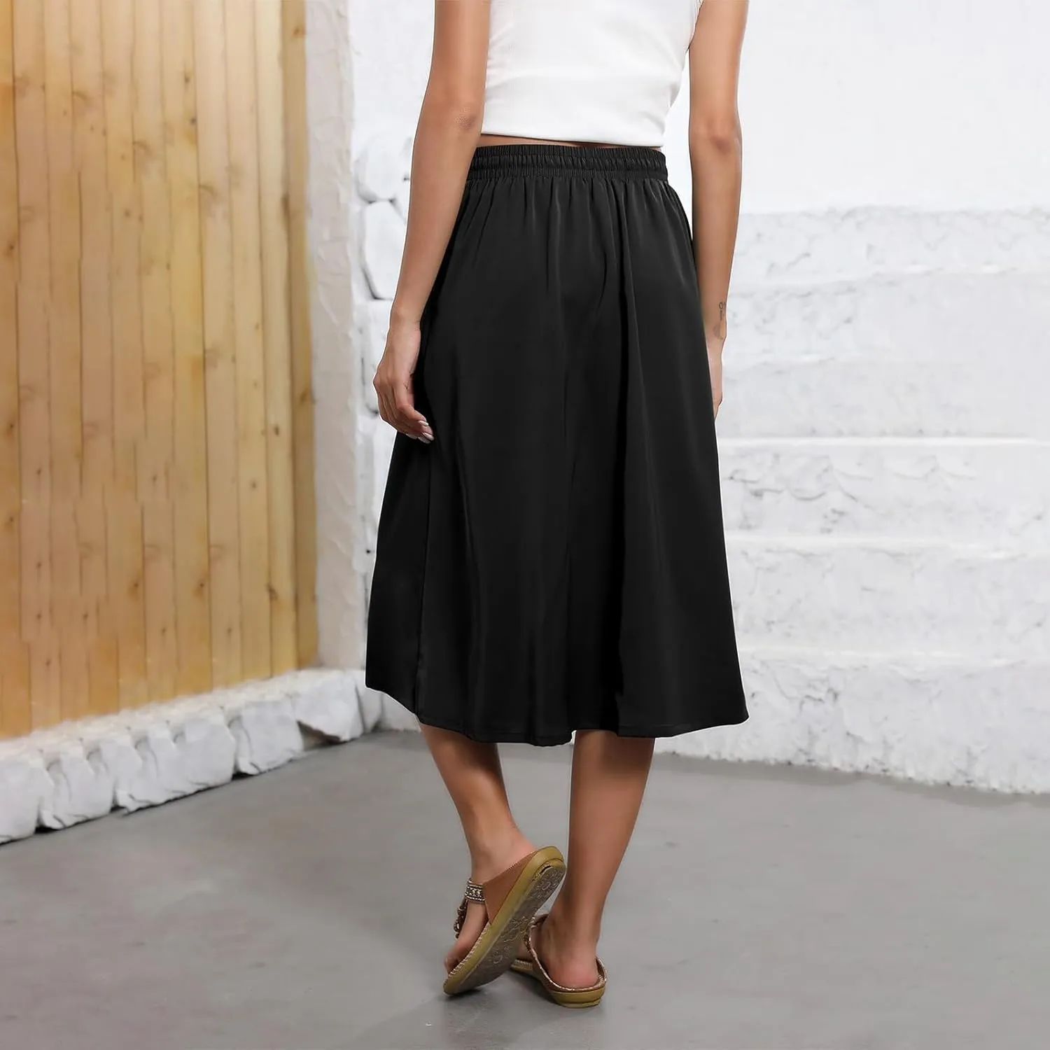 Women's Flowy Skirt Summer Casual Loose Trendy Elastic High Waist Floral Print Bohemian Sun Beach Maxi Skirts