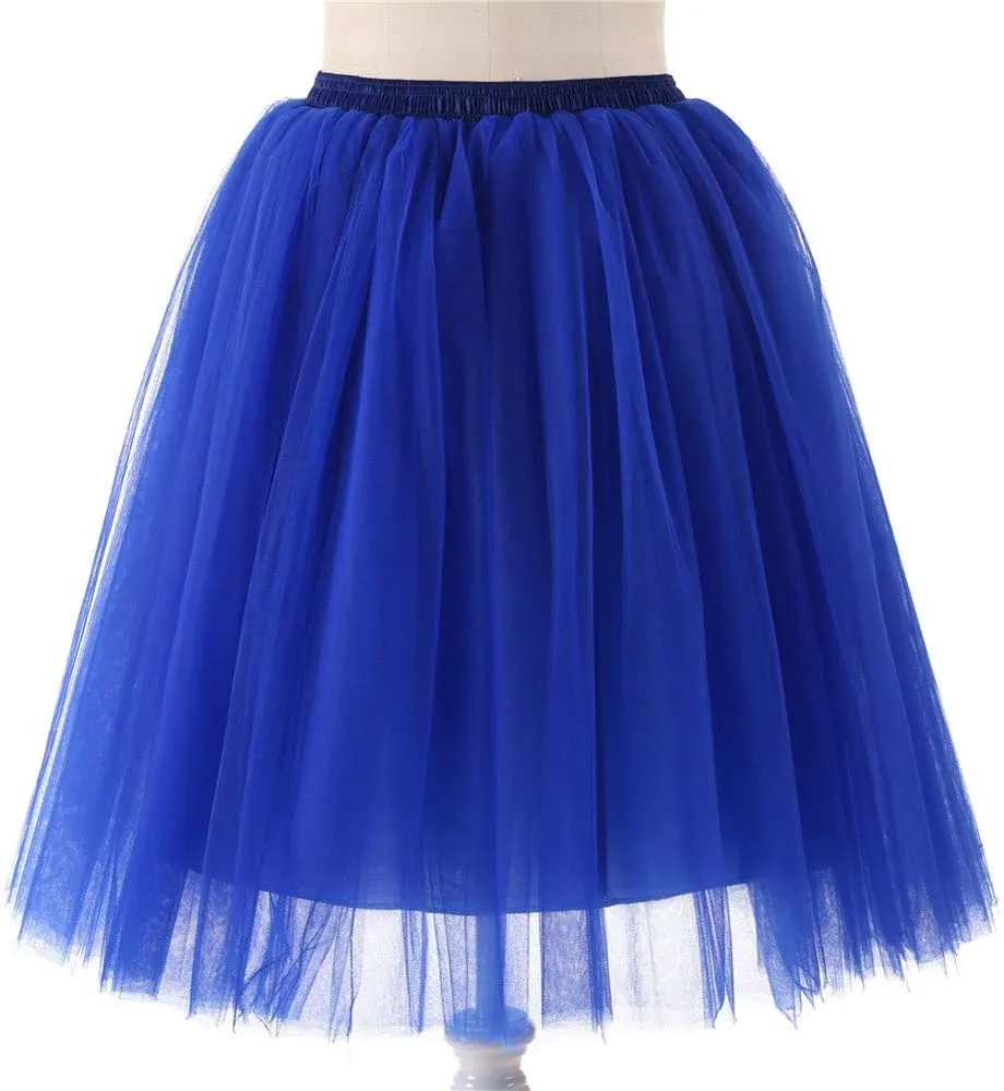 Women's Fluffy Tulle Skirt Knee Length Wedding Party Costume Prom Ballet Petticoat Plus Size Mesh Tutu Midi Skirt
