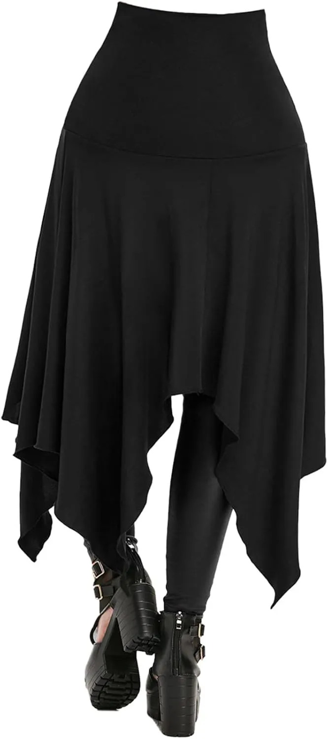 Women's Gothic Skirts Cutout Lace Up Skirt Asymmetrical Goth Skirts High Waist Pleated Skirt High Low Ruffle Skirts