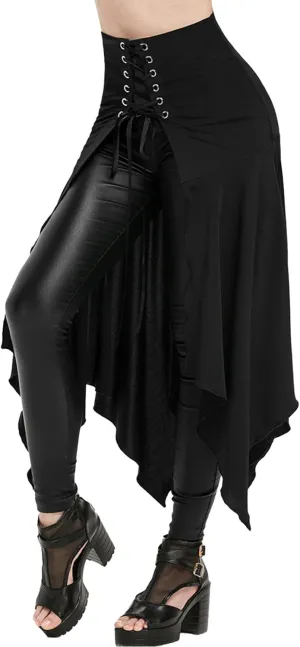 Women's Gothic Skirts Cutout Lace Up Skirt Asymmetrical Goth Skirts High Waist Pleated Skirt High Low Ruffle Skirts