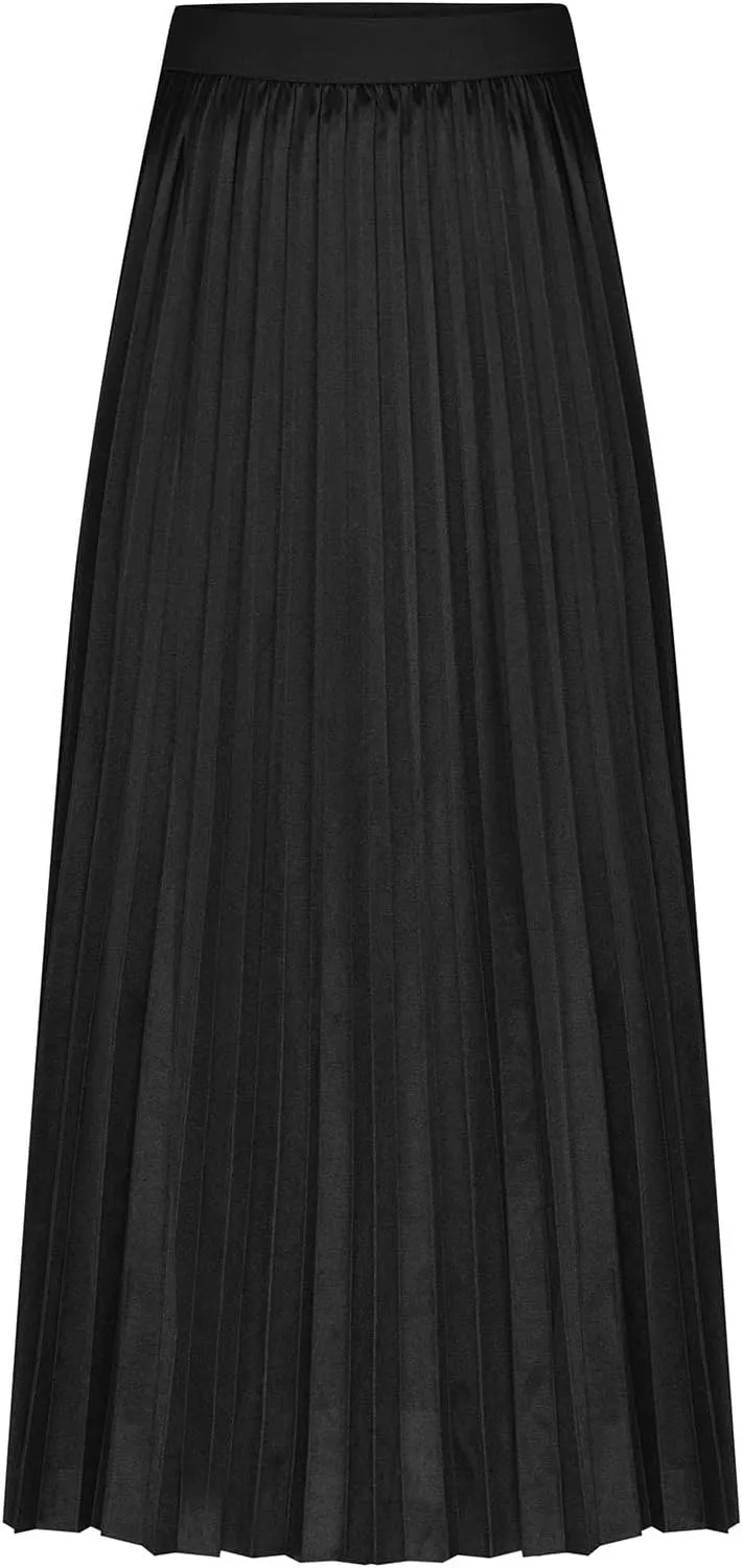Women's High Waist Pleated A-Line Swing Skirt Solid Color Midi Long Shirring Skirts Summer Beach Flowy Skirt Dress