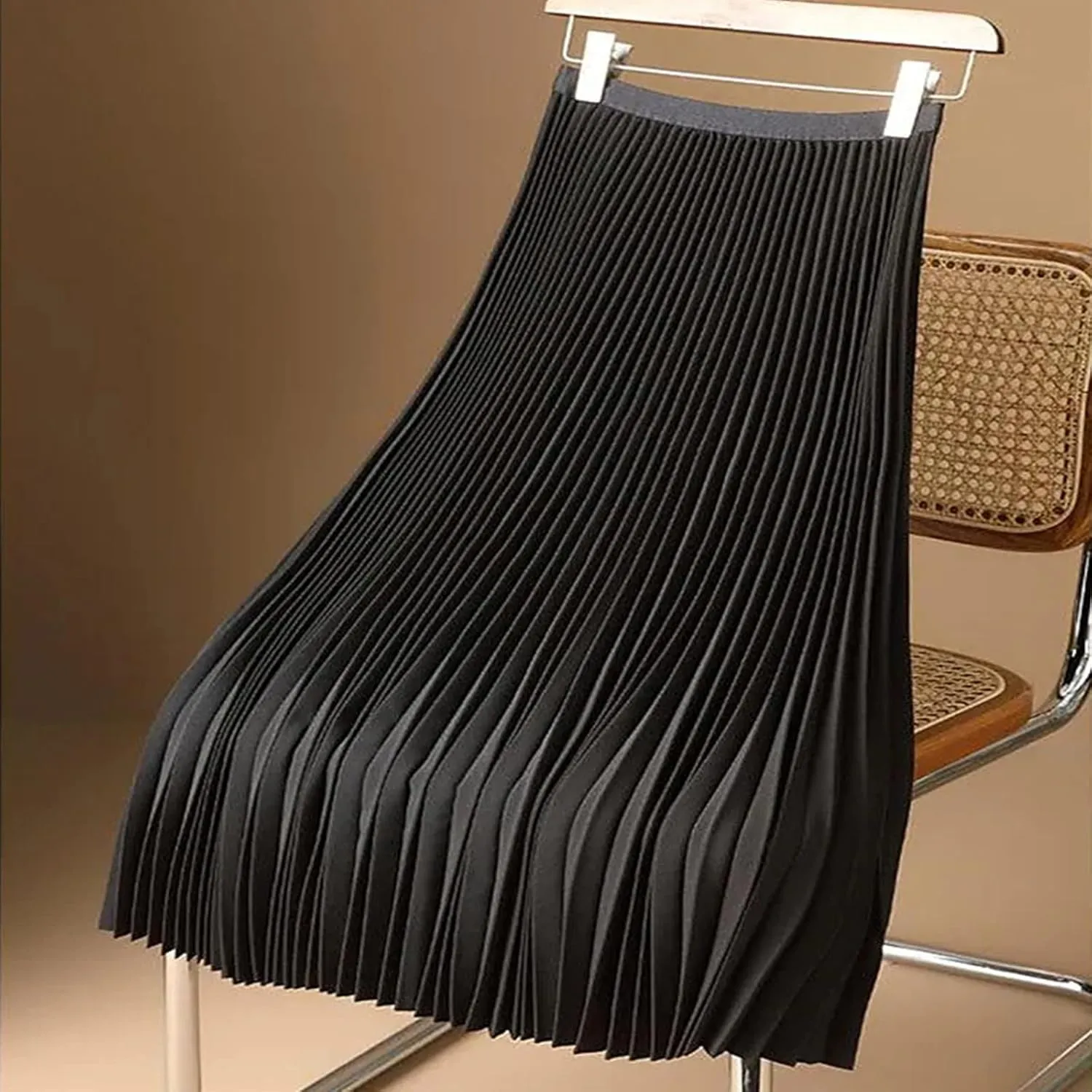Women's High Waist Pleated A-Line Swing Skirt Solid Color Midi Long Shirring Skirts Summer Beach Flowy Skirt Dress
