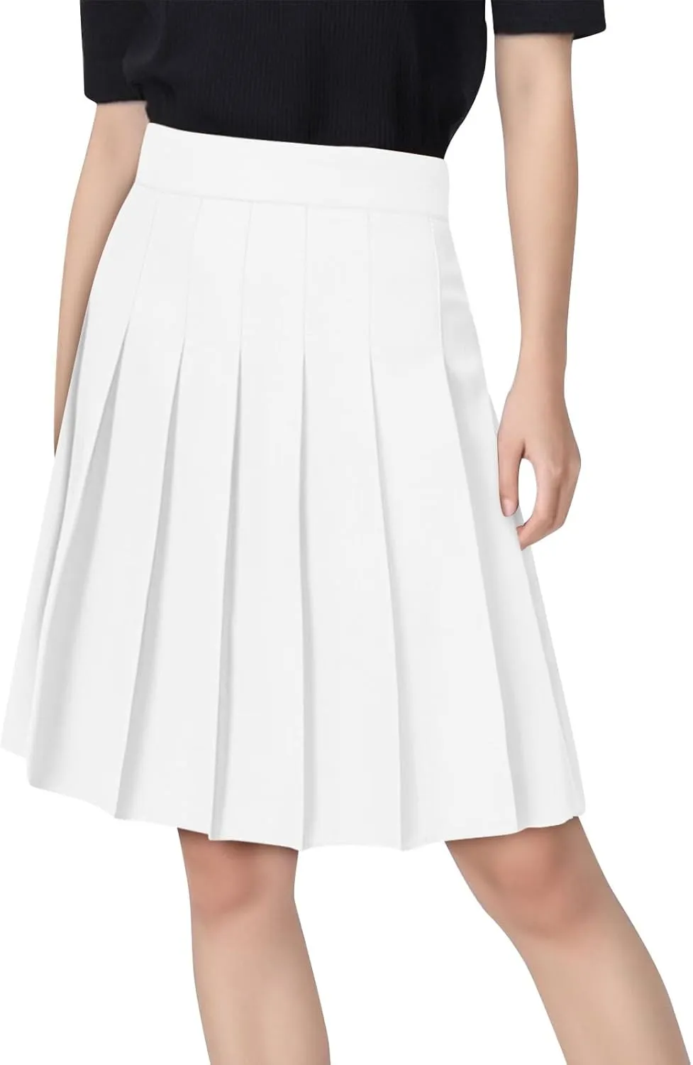 Women's High Waist Pleated Midi Skirt Plus Size Skater Tennis Skirt Comfort School Uniform Skirt with Shorts