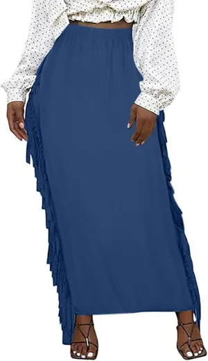 Women's High Waisted Boho Skirts Side Fringe Skirts Pure Comfort Smooth Sexy Skirt Solid Color A Line Skirt Outfit