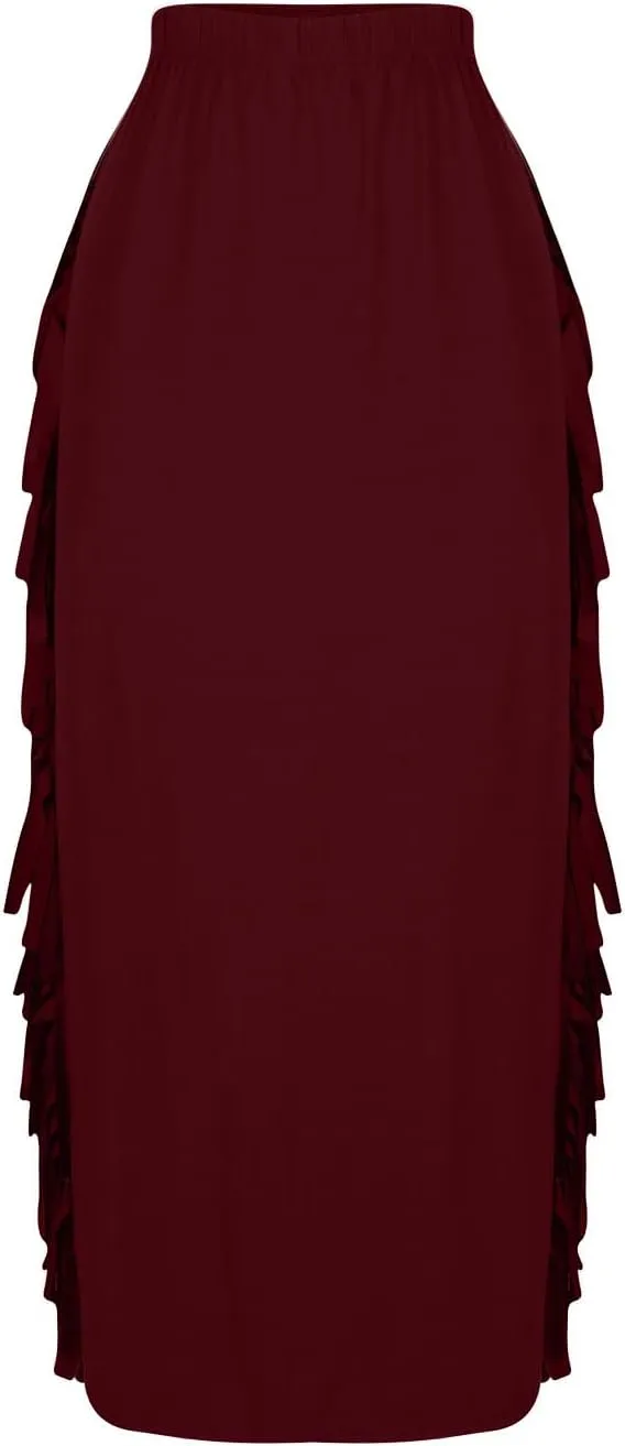 Women's High Waisted Boho Skirts Side Fringe Skirts Pure Comfort Smooth Sexy Skirt Solid Color A Line Skirt Outfit