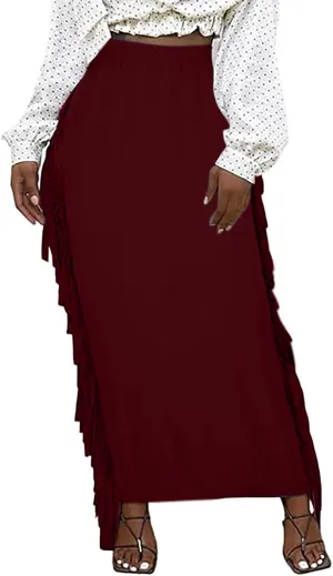 Women's High Waisted Boho Skirts Side Fringe Skirts Pure Comfort Smooth Sexy Skirt Solid Color A Line Skirt Outfit